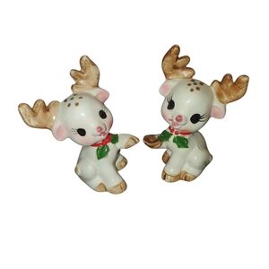Vintage Holiday Reindeer Salt And Pepper Shakers